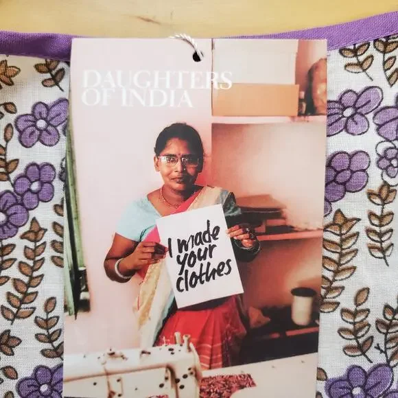 Daughters of India Binita Maxi Dress Purple Floral 100% Cotton Size Small NEW - Picture 12 of 14